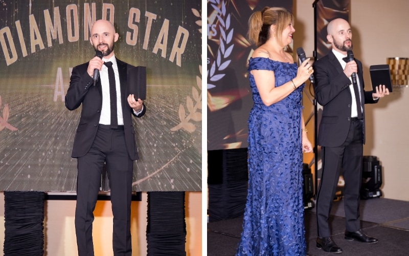 Chris Taylor and Kenia Gonzalez receiving the Diamond Star Award